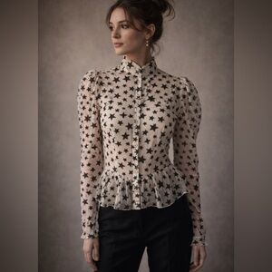 Batsheva Star Print Sheer Mesh Blouse NWT Size 6 Prairie Romantic Top